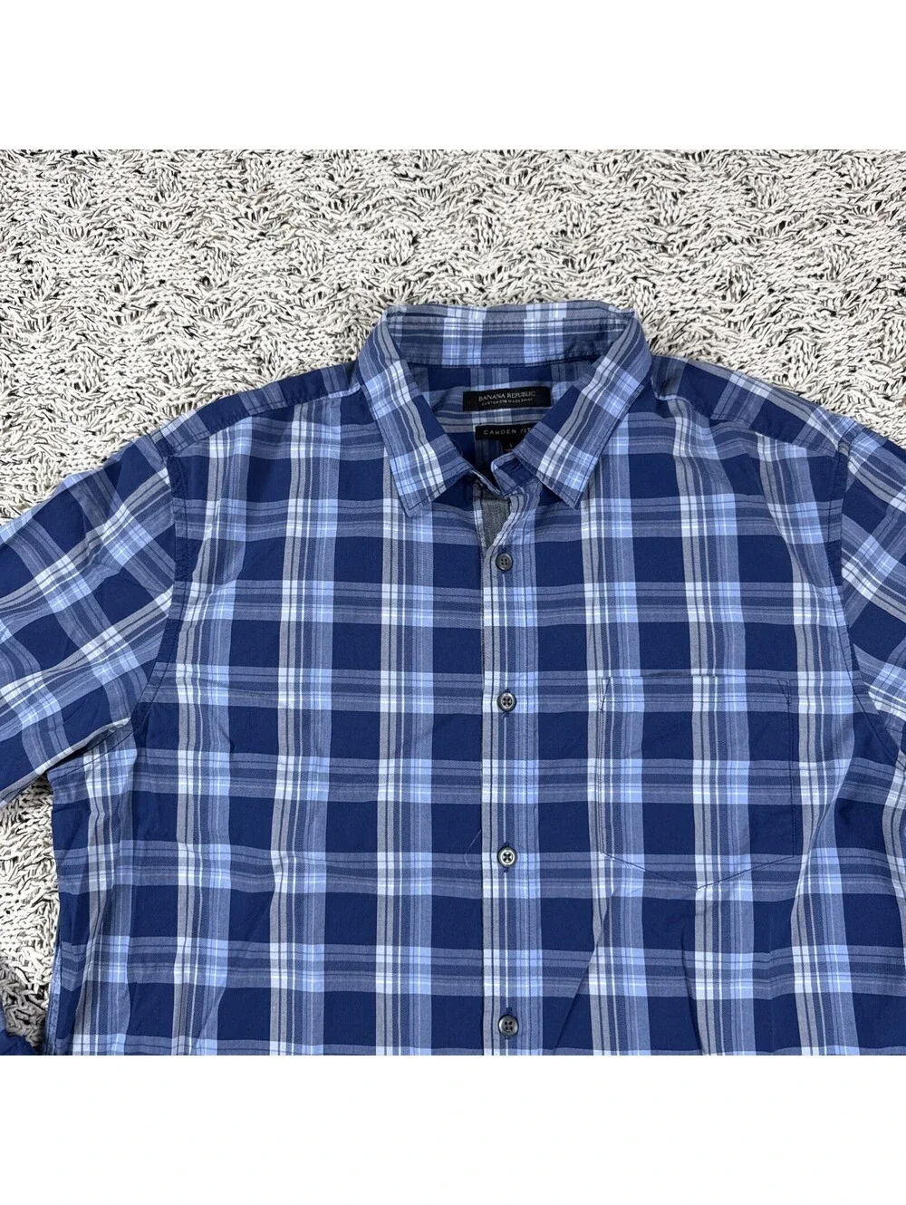 Banana Republic Camden Fit Men's L Woven Cotton Plaid Button-Down Shirt Blue